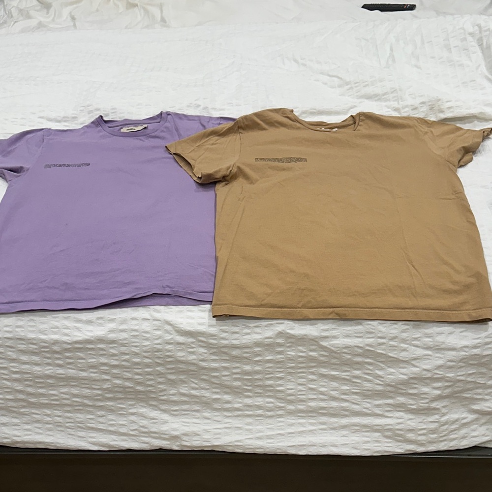 2 Pangaia Purple and Tan Short Sleeve Tees